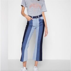 7 For All Mankind Striped Panel Blue Multi Jeans